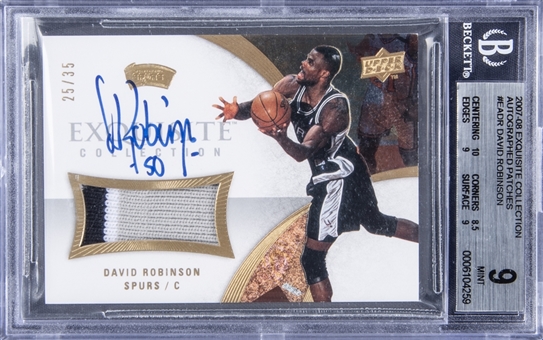 2007-08 UD "Exquisite Collection" Autographed Patches #EADR David Robinson Signed Game Used Patch Card (#25/35) - BGS MINT 9/BGS 10